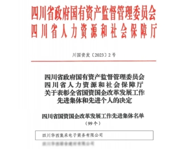再獲肯定！華西數産榮獲“四川省國(guó)資國(guó)企改革發展工作先進集體”稱号